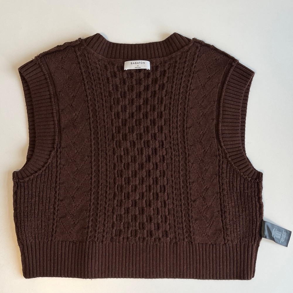Aritzia Babaton Emporia Cable-knit 100% Merino Wool Sweater Vest Brown Small - Picture 6 of 10